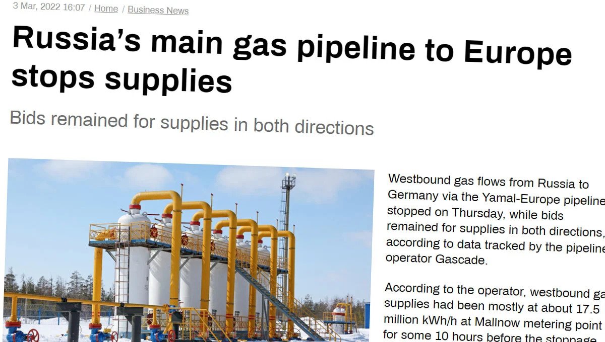 Russia- Europe Conflict: Supply Of Gas From Russia To Europe Through ...