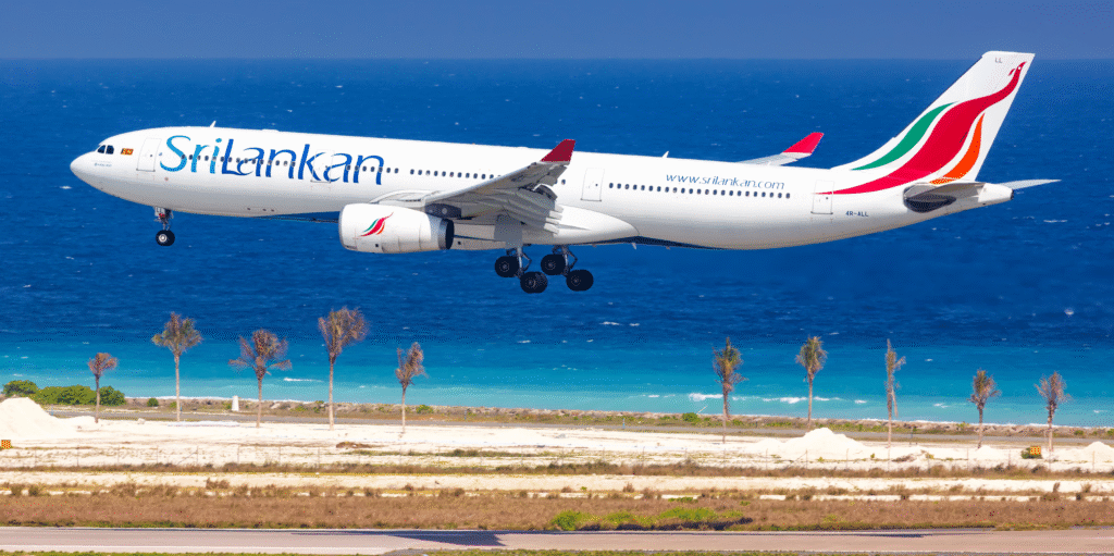 SriLankan Airlines Airbus A330 aircraft in flight near Colombo Airport