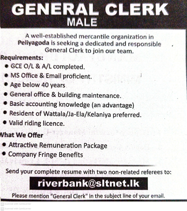 General Clerk Jobs Peliyagoda